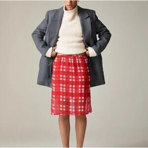 J. Crew Gwen Knee-Length Layered Slip Skirt in Plaid Crinkle Chiffon Size M